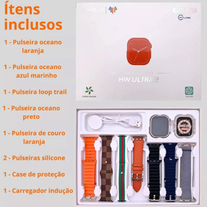 Smartwatch HW Ultra 2 Com 7 Pulseiras + Case Chat GPT Lançamento 2024