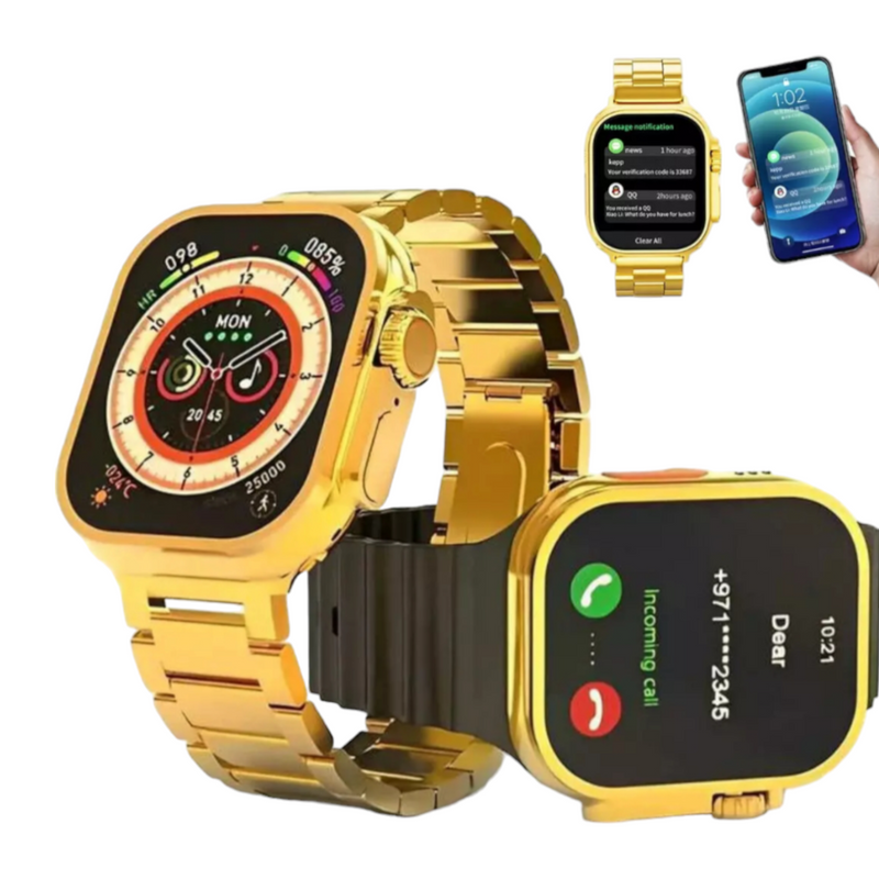 Smartwatch Ultra Gold 24K Com NFC 2 Pulseiras