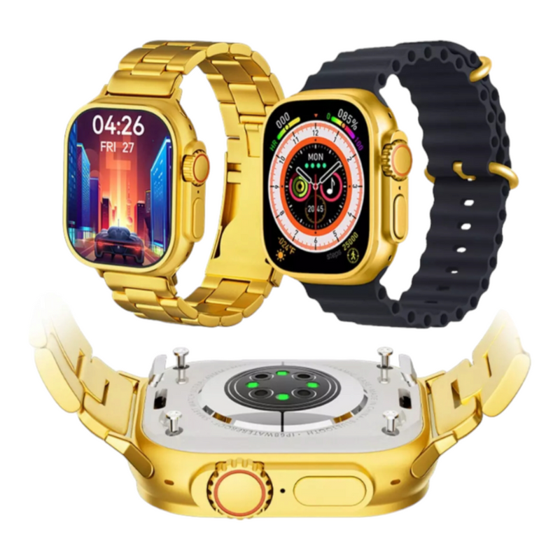 Smartwatch Ultra Gold 24K Com NFC 2 Pulseiras