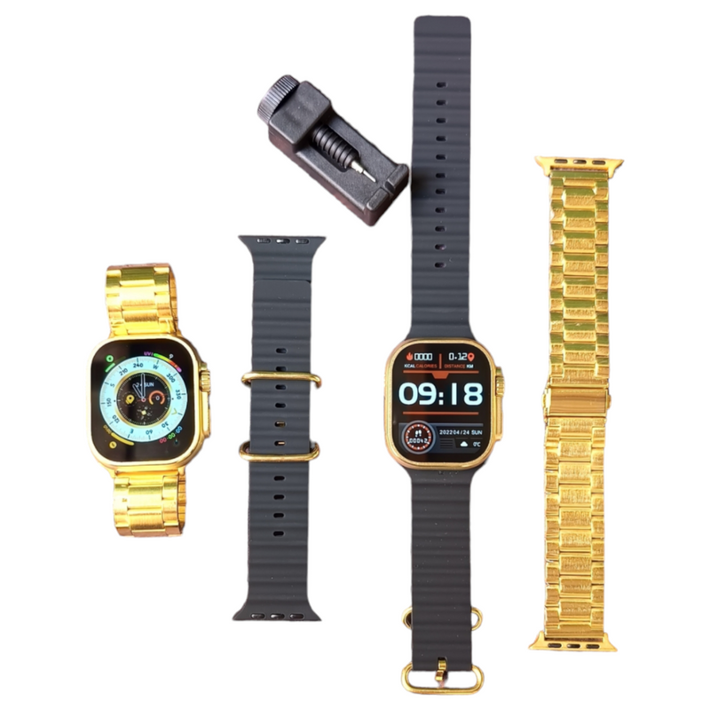 Smartwatch Ultra Gold 24K Com NFC 2 Pulseiras