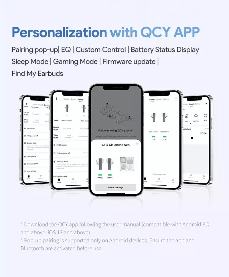 QCY-MeloBuds Neo Fones De Ouvido, Bluetooth 5.3, Display Digital LED