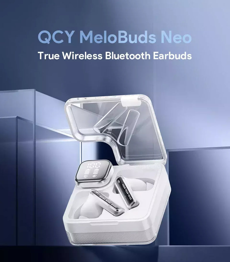 QCY-MeloBuds Neo Fones De Ouvido, Bluetooth 5.3, Display Digital LED