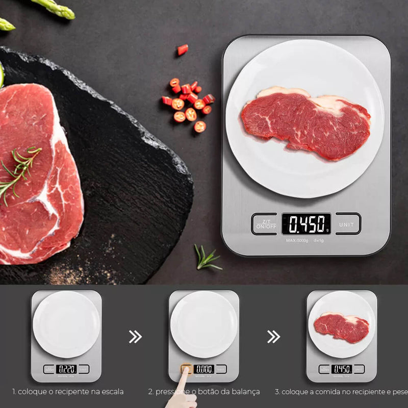 Balança de Cozinha Com Display LCD 1g Aço Inoxidável - Perfil Xtore
