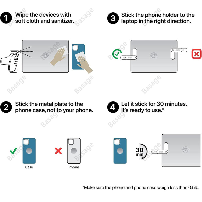 Suporte de telefone Basage para laptop com clipe magnético - Perfil Xtore